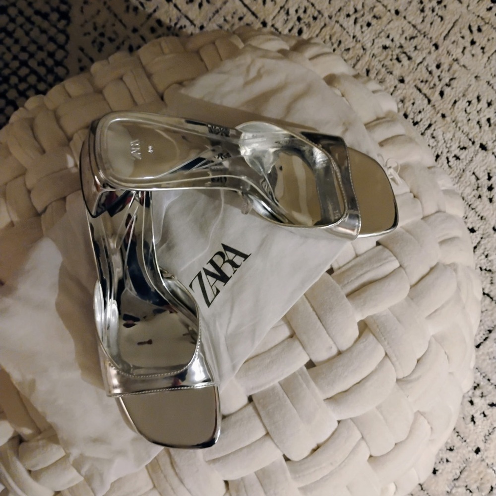 Zara Metallic Silver Heel Sandals
